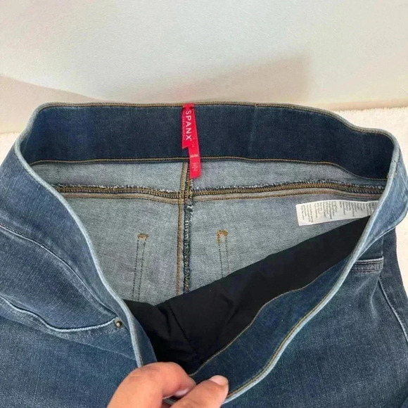 Spanx shape and lift distressed skinny jeans in medium wash blue - Picture 9 of 15